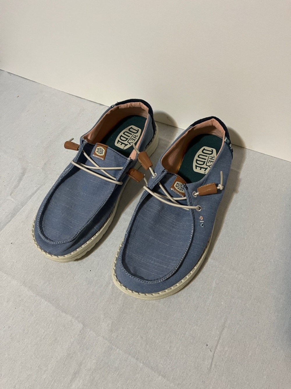 Hey Dude women’s Boat Shoes in Navy Blue with Tan Accents